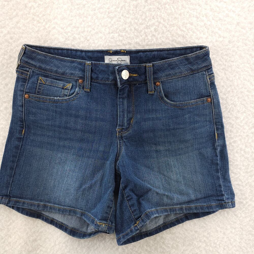 Jessica Simpson Bermuda Shorts Women's 2/26 Blue Denim Cotton Stretch Zip Fly